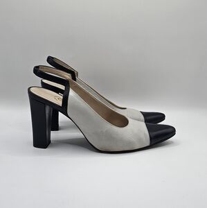 CHANEL Pointed Cap Toe Slingback Pumps